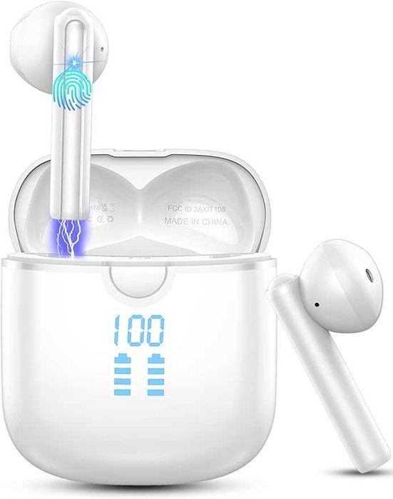 Căști Bluetooth 5.3 cu 4 microfoane, culoare alb