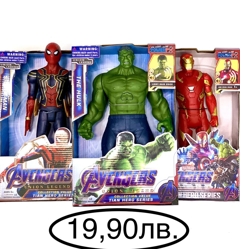 Фигури отмъстители-5бр. (Avengers) Спайдърмен,Железният човек,Хълк