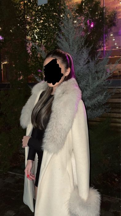 Палто с естествен косъм и вълна