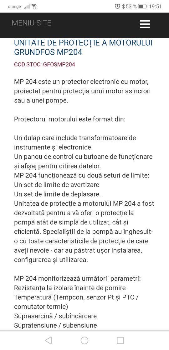 Vând panou control MP 204 protecție motoare sau pompe foraj grundfos