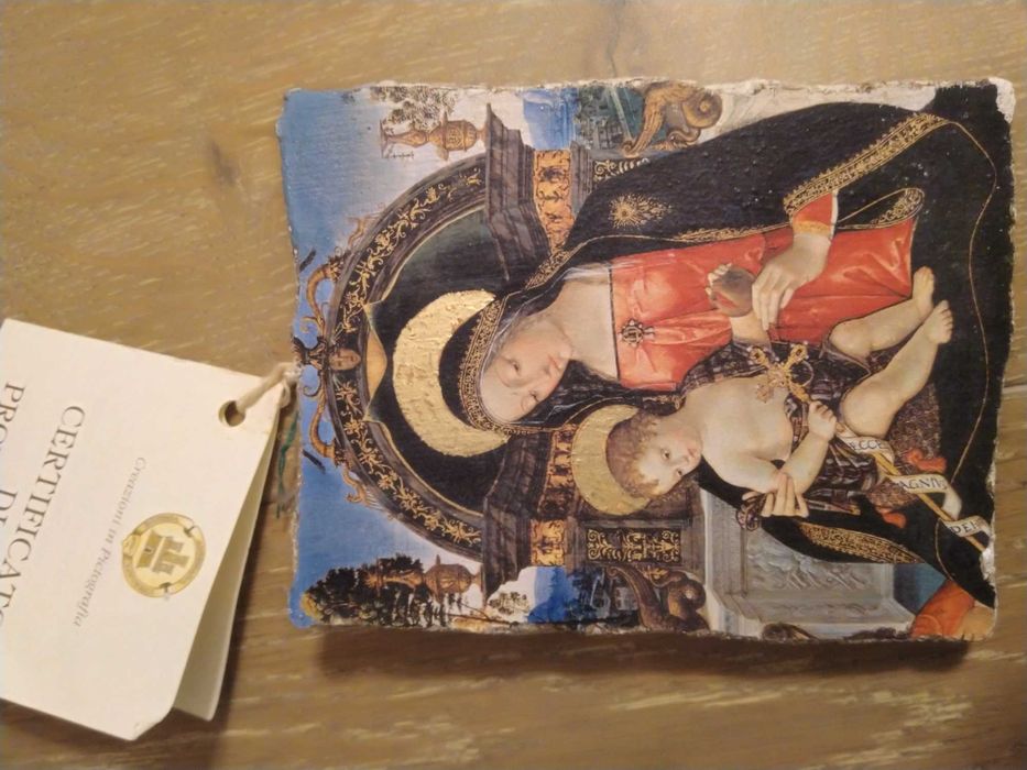 Icoana Madonna cu pruncul pictografie pe calciu