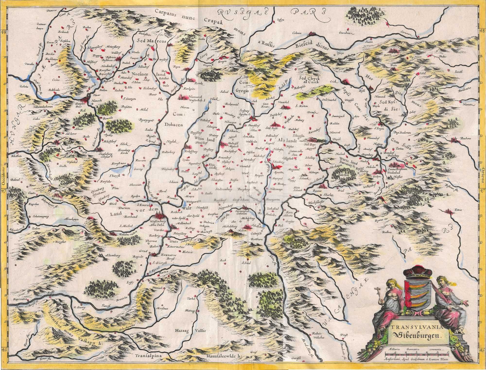 Hartă veche anul 1634 Transilvania - Siebenburgen