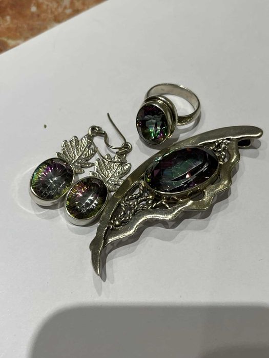 Set antic din argint  925 cu topaz mistic natural