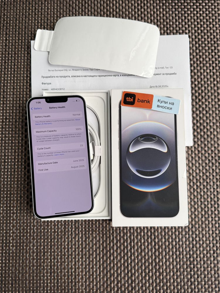 ‼️Нов•iphone 16е ЛИЗИНГ 37лв/м айфон White 16е