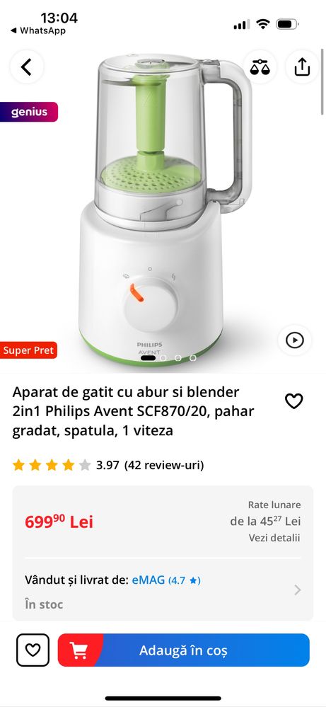 Aparat de gatit cu abur si blende 2 in 1 .Philips Avent