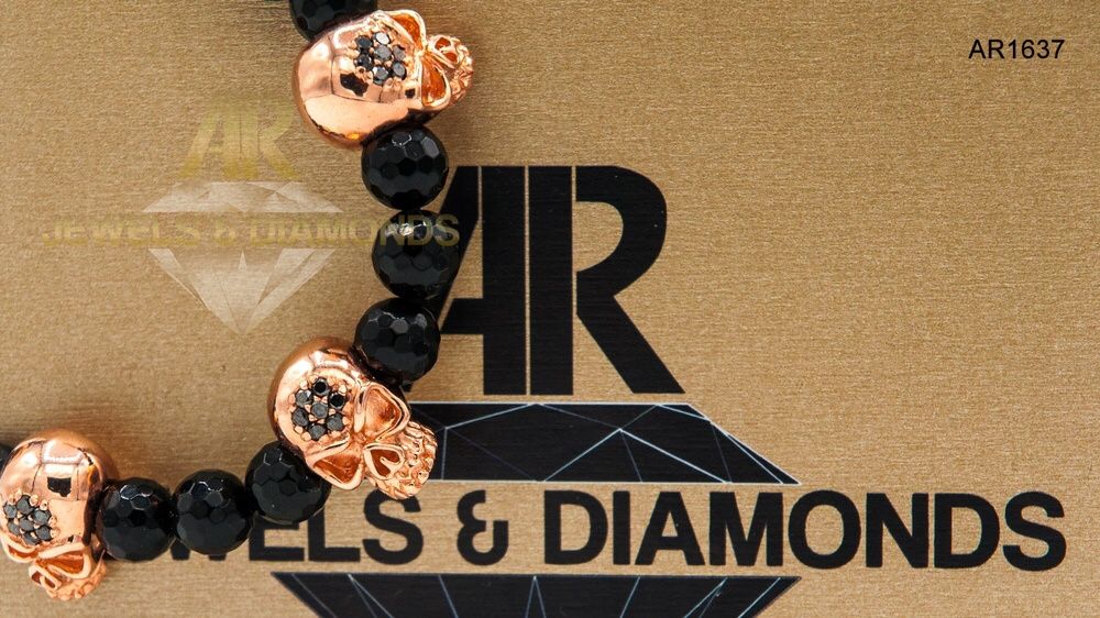 Bratara Aur Rose cu Diamante Negre model unisex Skull Arjewels(AR1637