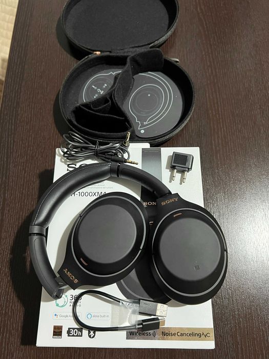 Casti Over the Ear Sony WH-1000XM4B, Wireless, BT, NC, Microfon, Negru