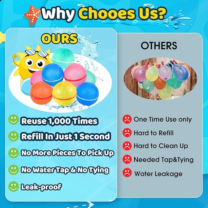 Set 6 mingi din silicon, tip balon cu apa, inchidere magnetica