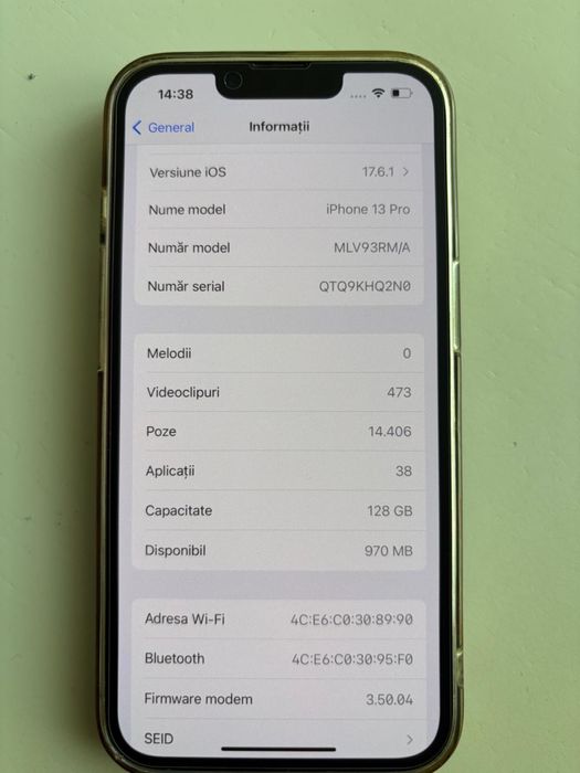Vând iPhone 13 Pro – 128 GB, Graphite (second hand)