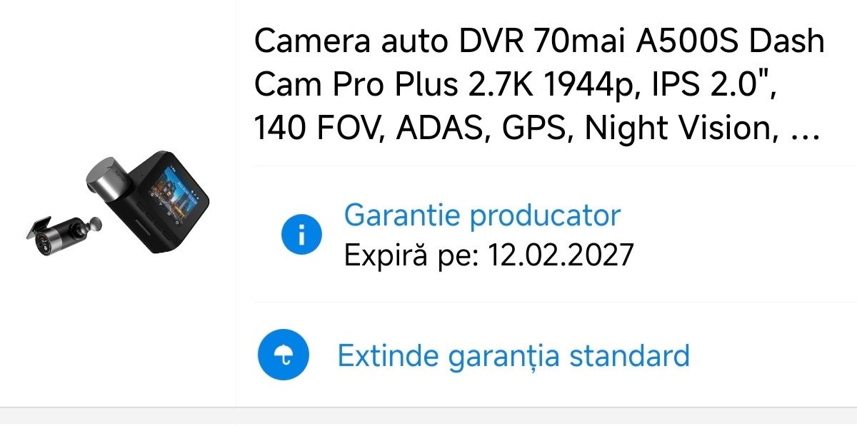 Vând Camera auto DVR 70mai A500S