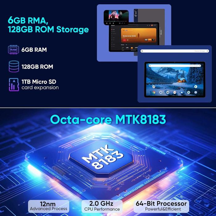 Tableta 2K Tablete Android 13  6GB+128GB 7000mAh, BT5.0, GPS