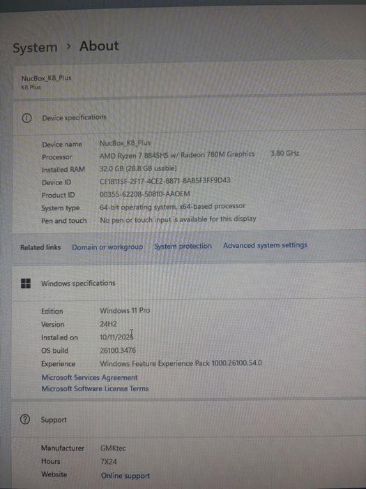 Mini pc GMKtek NucBox K8 plus ryzen 7 8845HS 32gb 2tb radeon 760m
