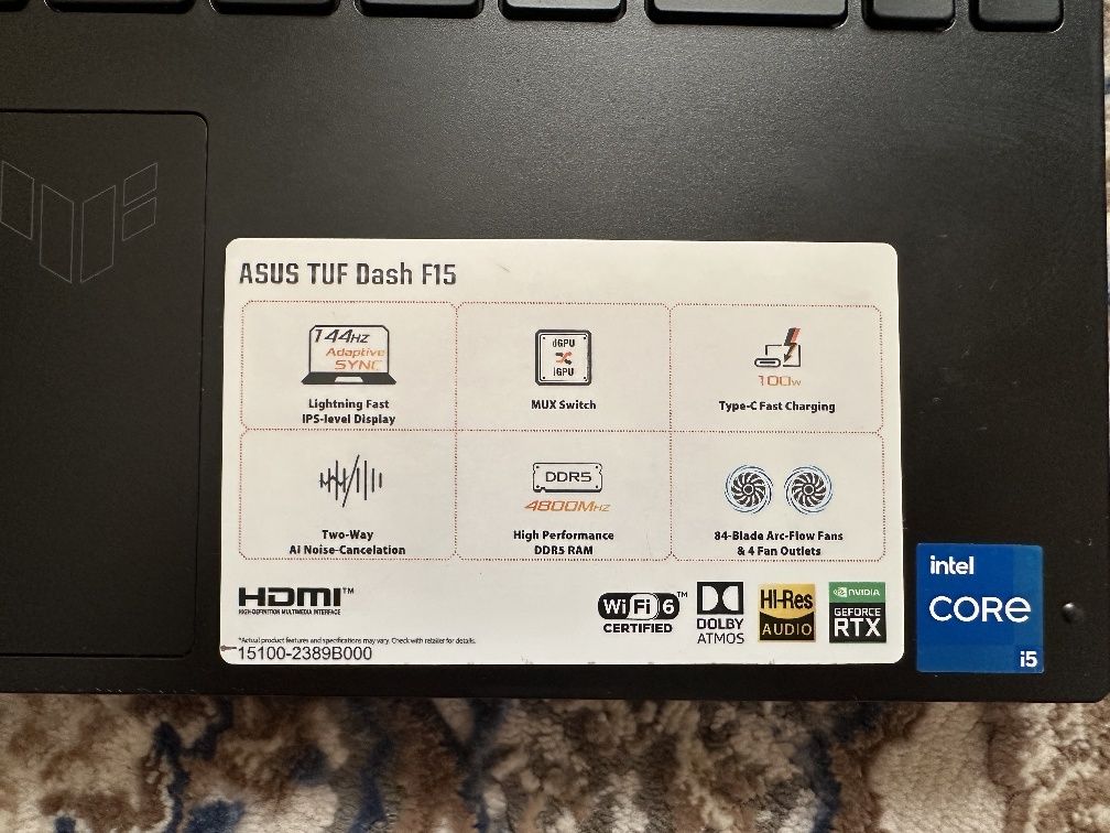 Продаётся: ASUS TUF Dash F15 (FX517ZM) – i5 / RTX 3060 / DDR5