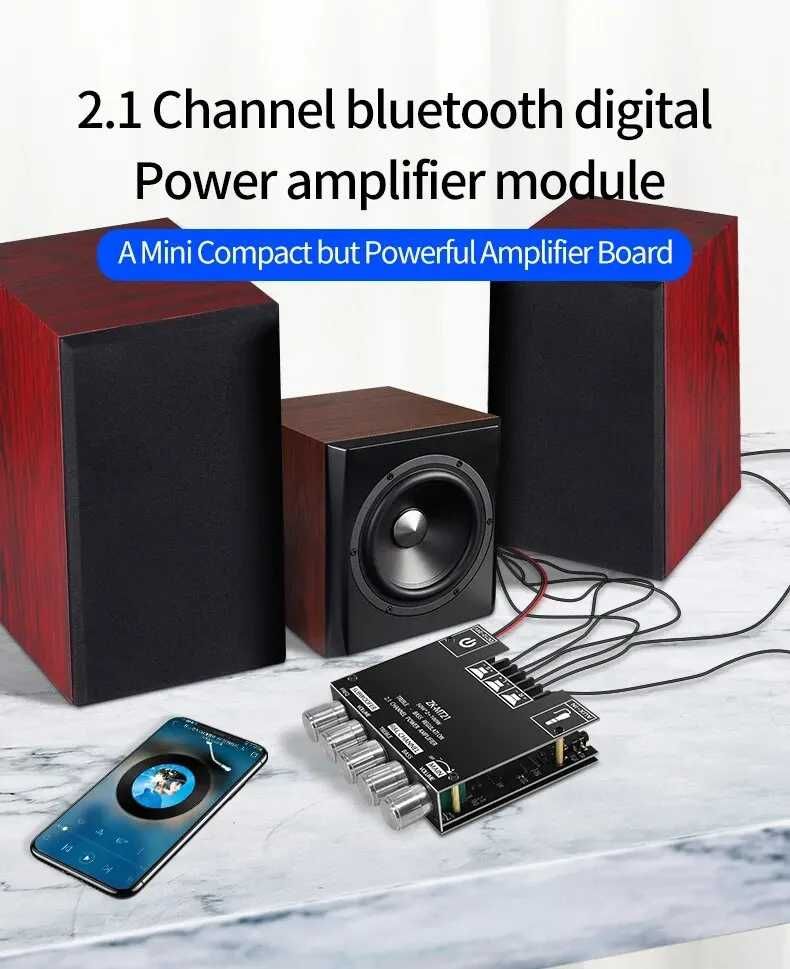 Miniamplificator stereo cu bluetooth si subwoofer ZK-MT21, 50WX2+100W