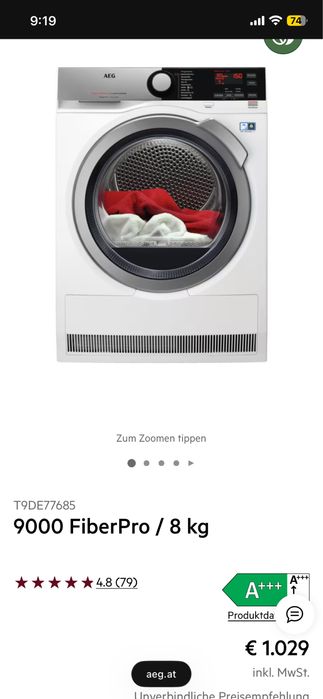 Сушилня AEG термопомпа 8 кг А+++ T9DE77685