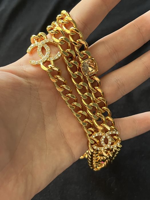 Lant Chanel Gold cu Pietre si Iced Out Logo