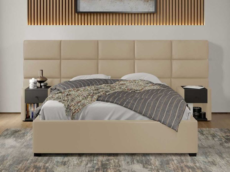 Pat tapitat Cico rabatabil 287 x 114 C2 din piele/stofa Crem Nube 4