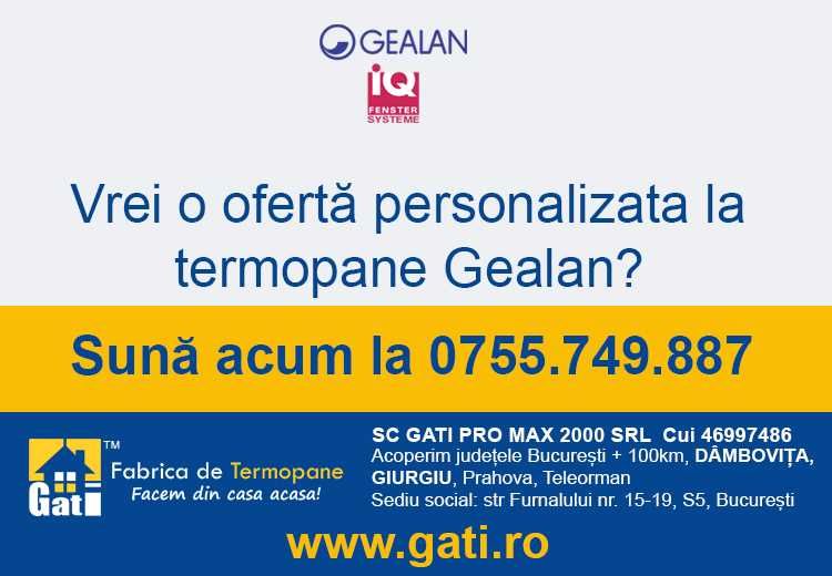 Azi 30% REDUCERE la termopane Gealan în NUCET. Solicită OFERTA gratuit