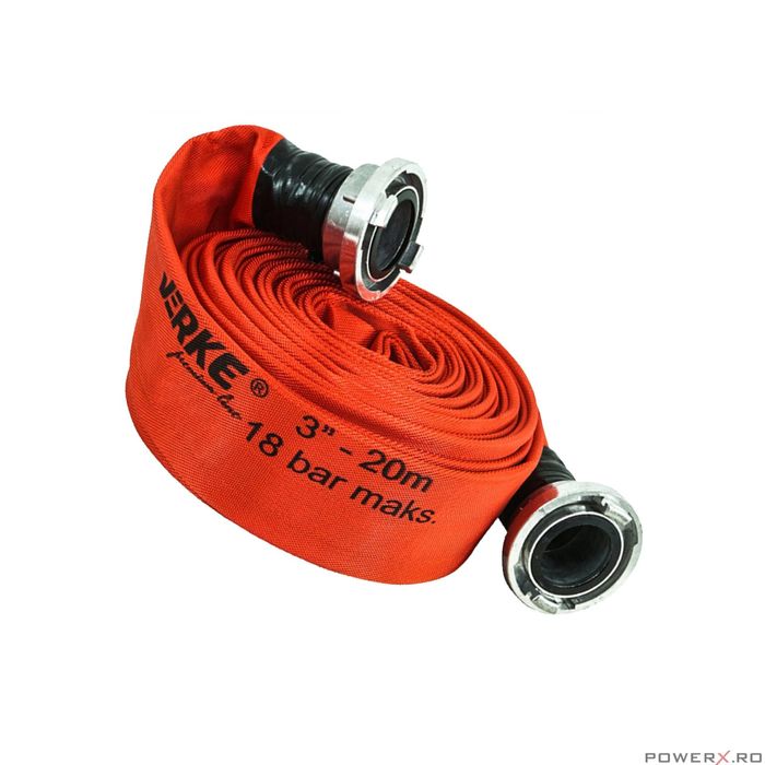 Furtun apa irigatii, tip pompier 3"20 metri, 18 bari, cu cuple, Verke