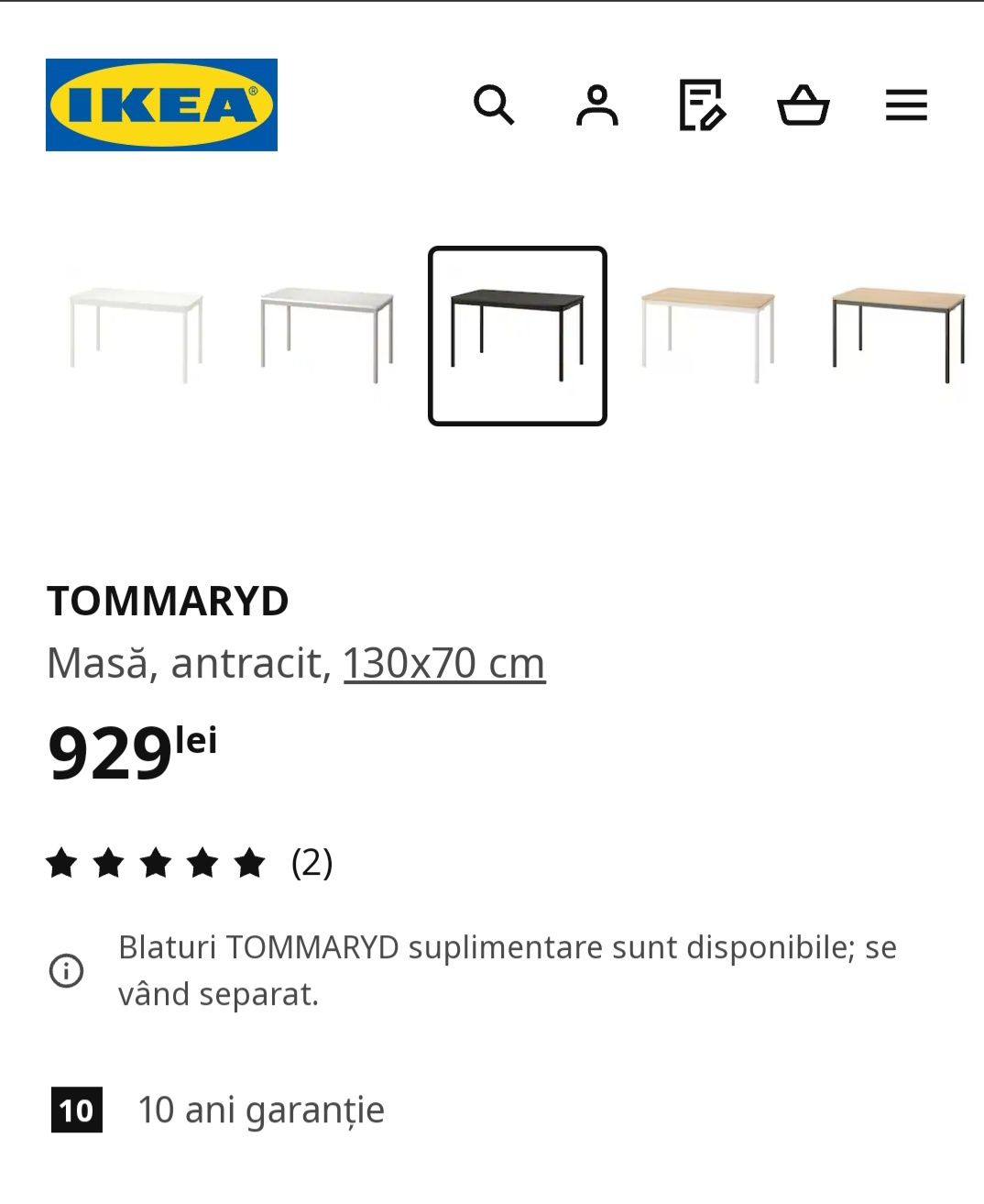 Vand masa IKEA TOMMARYD, cu 2 scaune ODGER, aproape noi