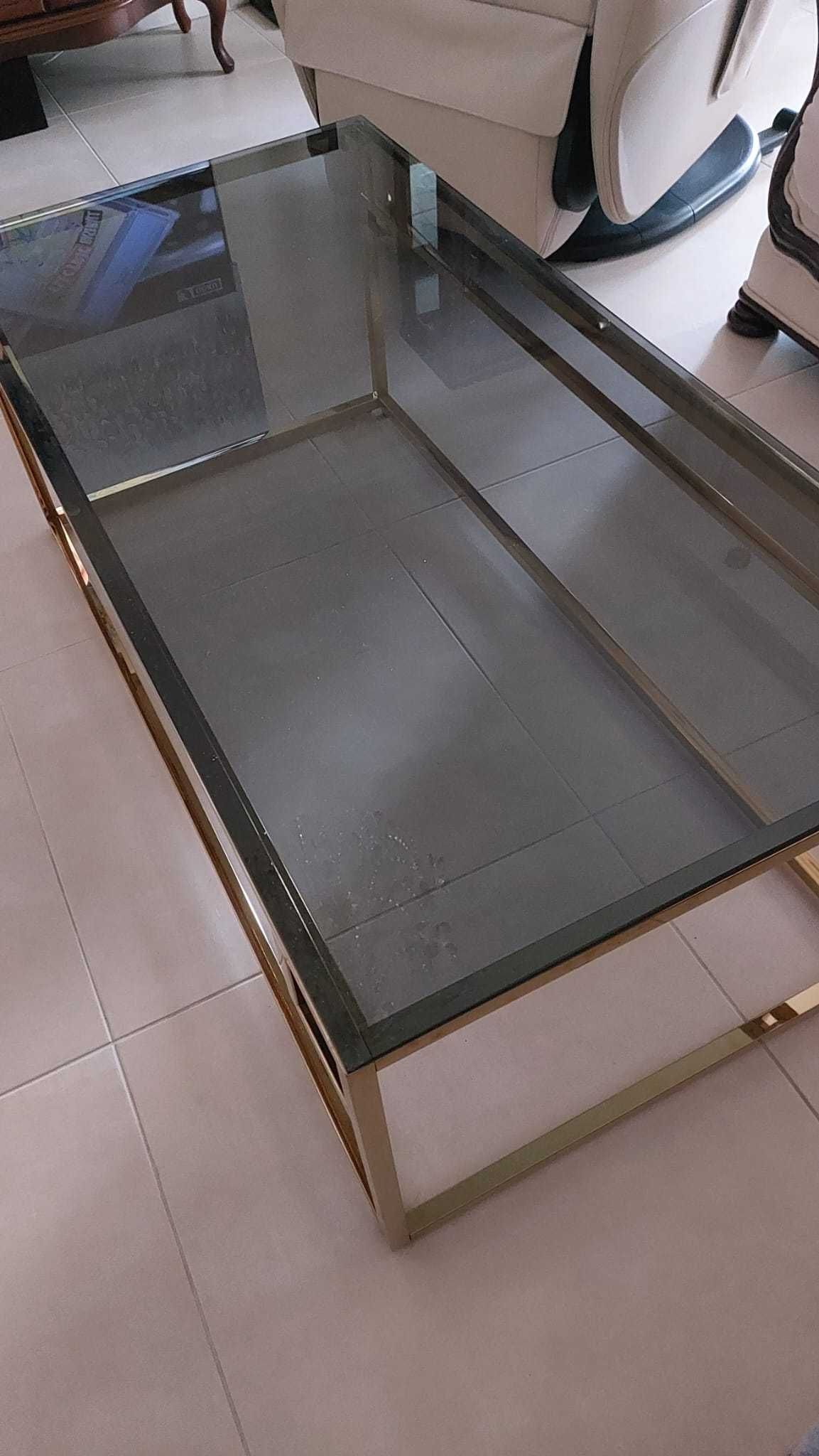 Холна маса Metell златисто и стъклен плот 120x 60x 45.7 см
