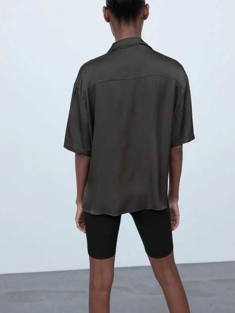 Дамска риза с къс ръкав джобове Zara, 100% вискоза, Тъмносива, XL