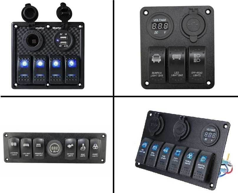 Panou intrerupatoare cu diferite functii si butoane luminoase.