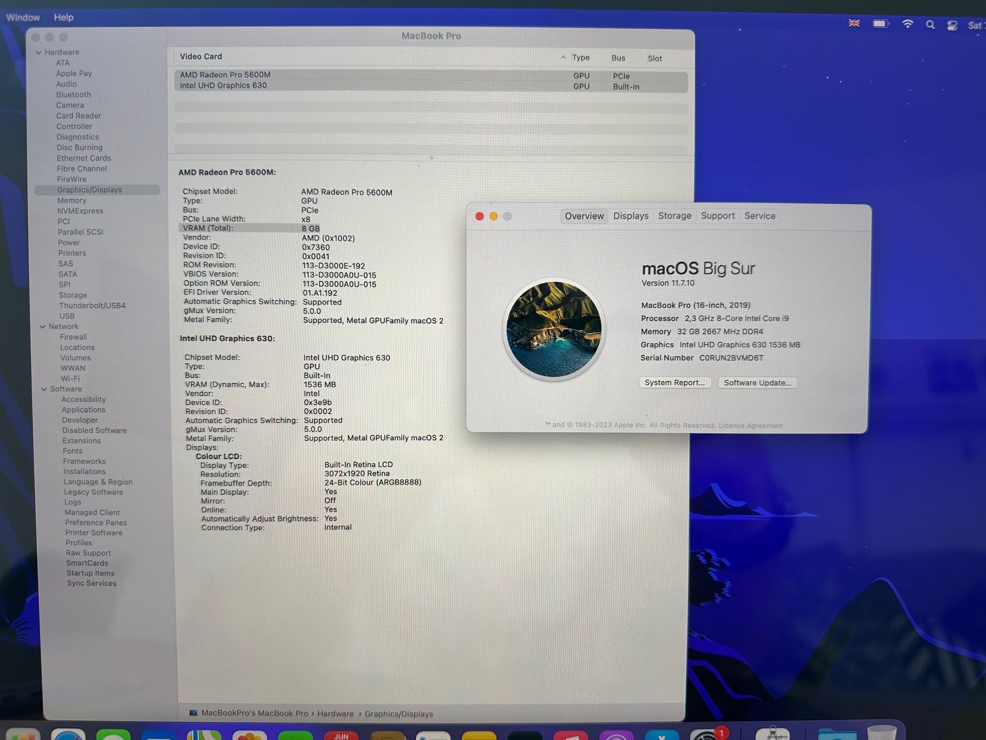 MacBook Pro 16" 2019 2.3GHz 8-Core i9/ 32RAM/ 1TB SSD/Radeon 5500 8GB