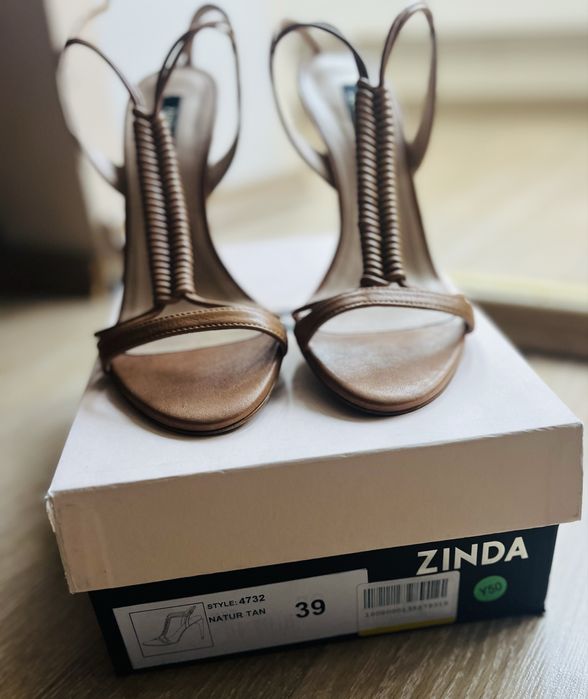 Sandale din piele naturala, culoare camel, marimea 39