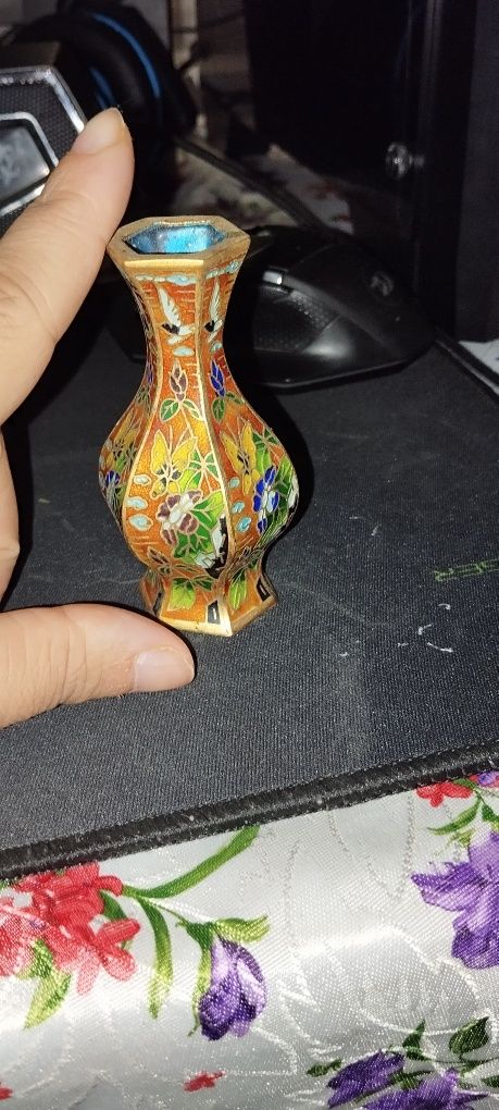 Set vintage China: vază cloisonné impecabilă + scrumieră porțelan