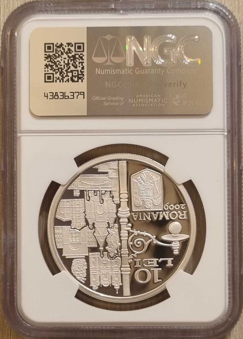 Moneda BNR 10 lei argint Timisoara primul oras... gradata NGC PF 69 UC