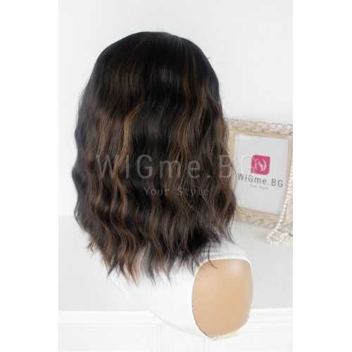 Средна дължина чуплива тъмнокестенява перука на кичури Далия