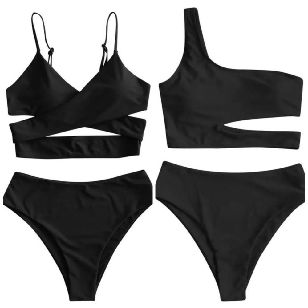 Costum de baie C121 Negru Talie Inalta Push Up Bretele High Waist