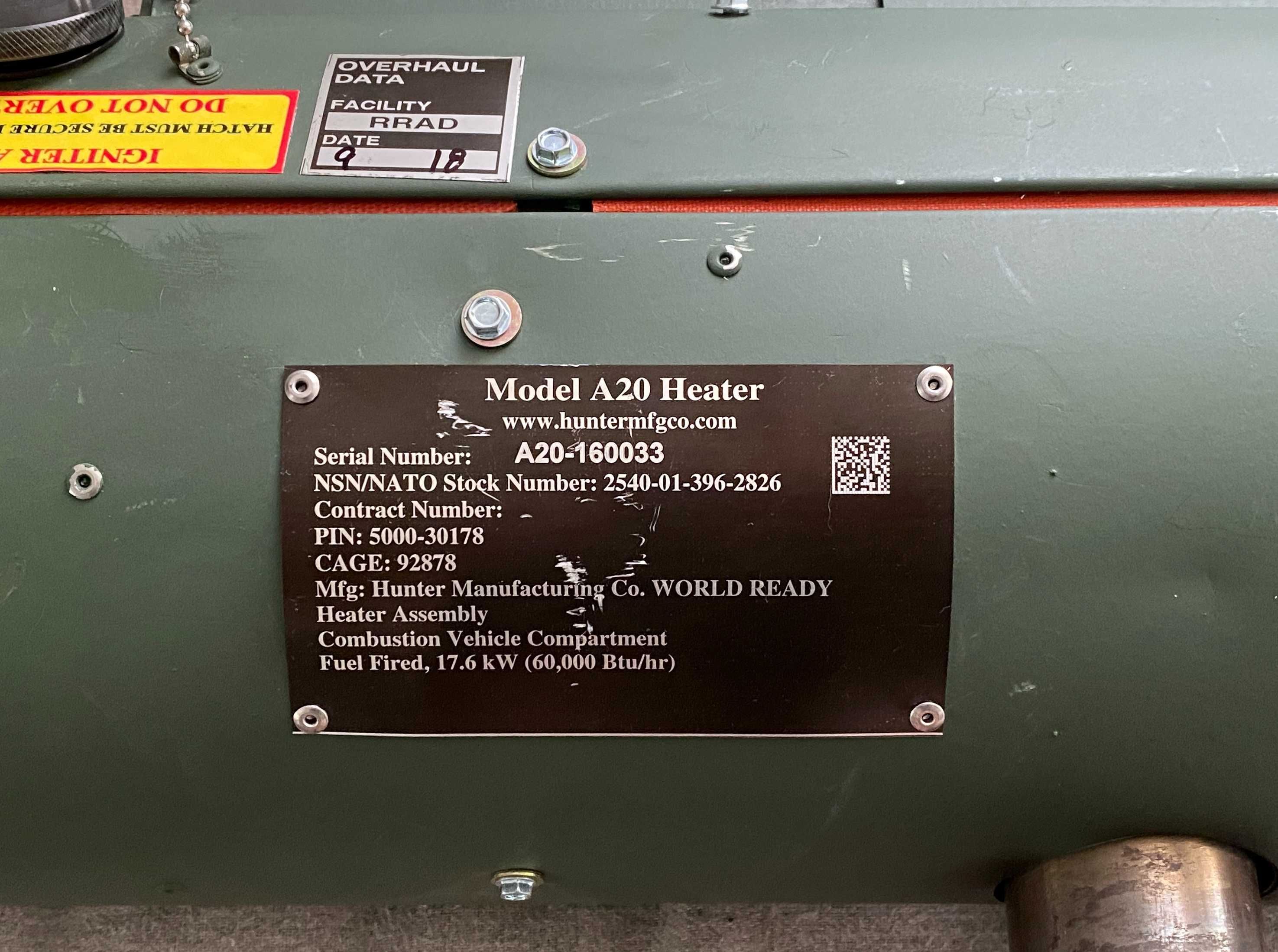Incalzitor sirocco Hunter A20 armata USA military 60,000 BTU 17.58 kW
