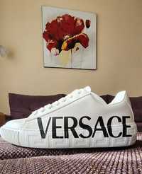 Нови Бели Кожени Маратонки Versace Logo La Greca