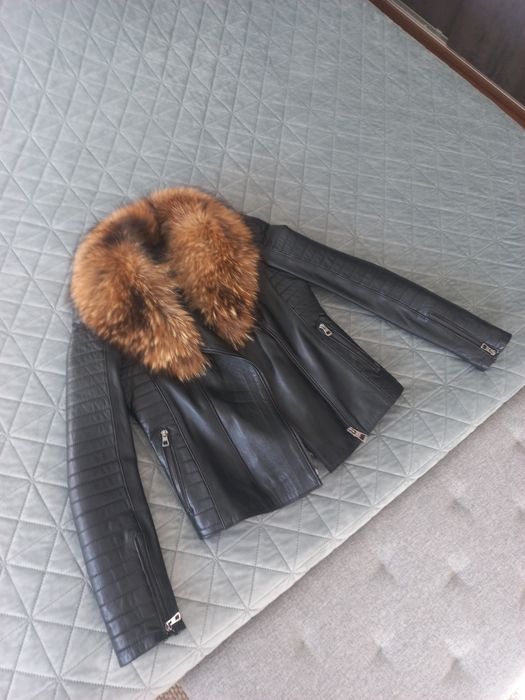 Geaca piele dama cu guler blana naturala