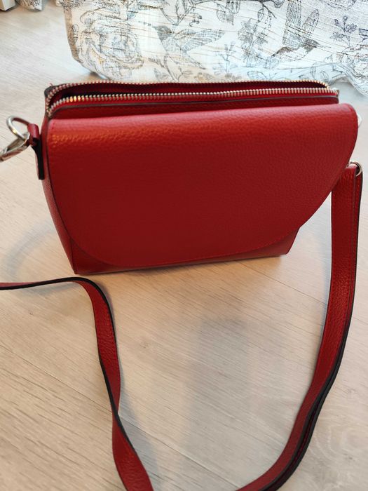 Geanta de piele naturala roșie