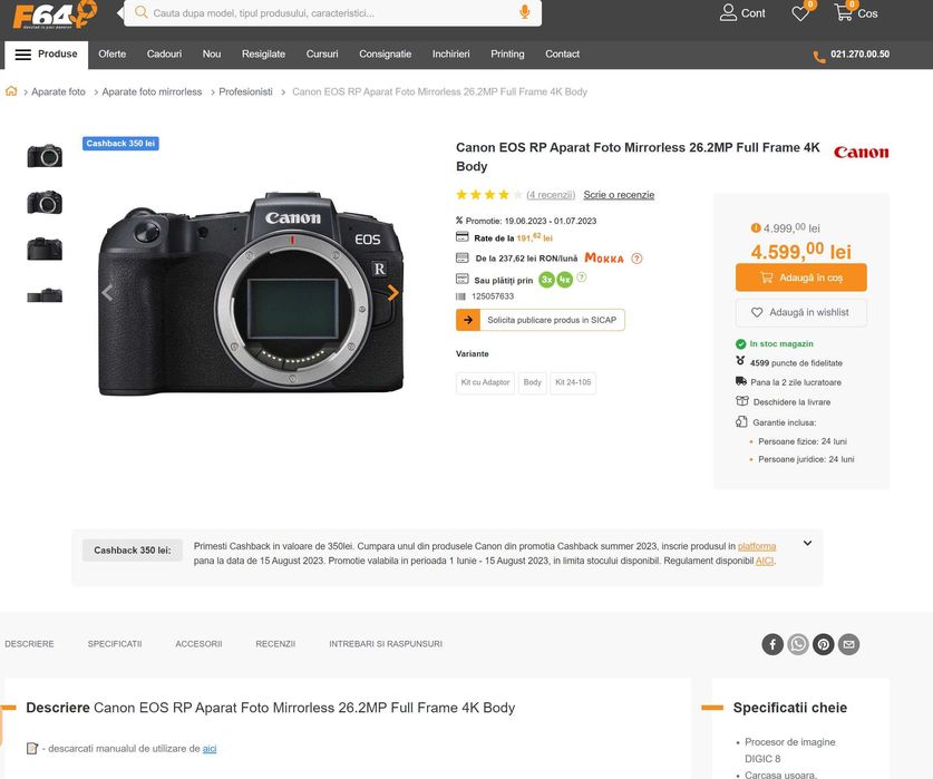 Canon EOS RP | 1700 cadre | touchscreen | stare perfecta