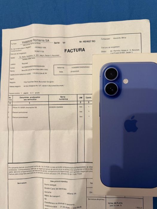 Iphone 16 128GB Ultramarine Neverlocked Garantie 03.2027