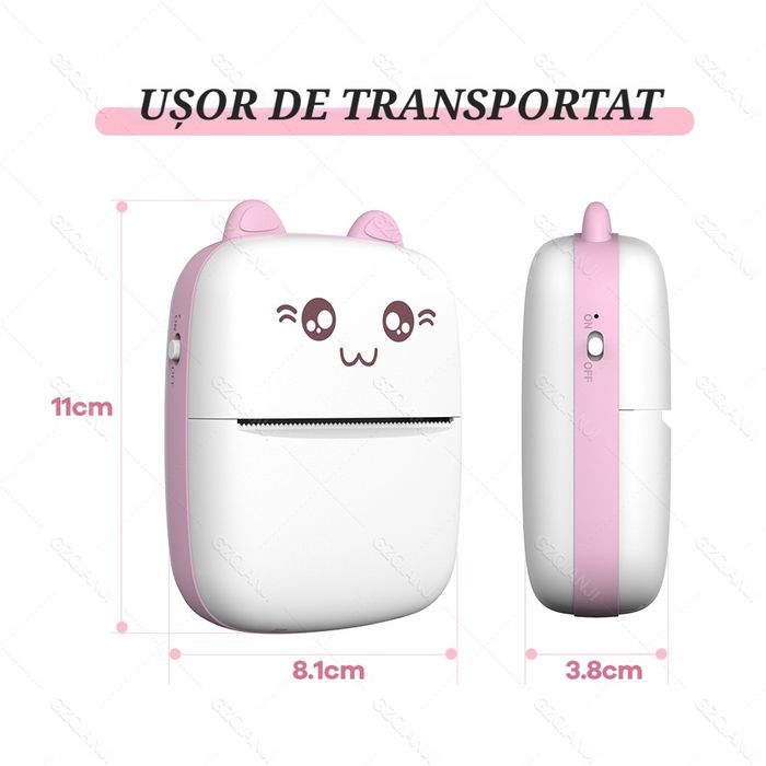 Mini Imprimantă pentru telefon. Hârtie&Husa incluse. Portabilă. USB.