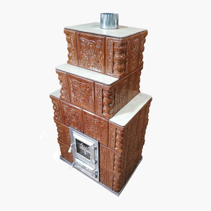 Soba de teracota tip semineu, usa cu geam termorezistent