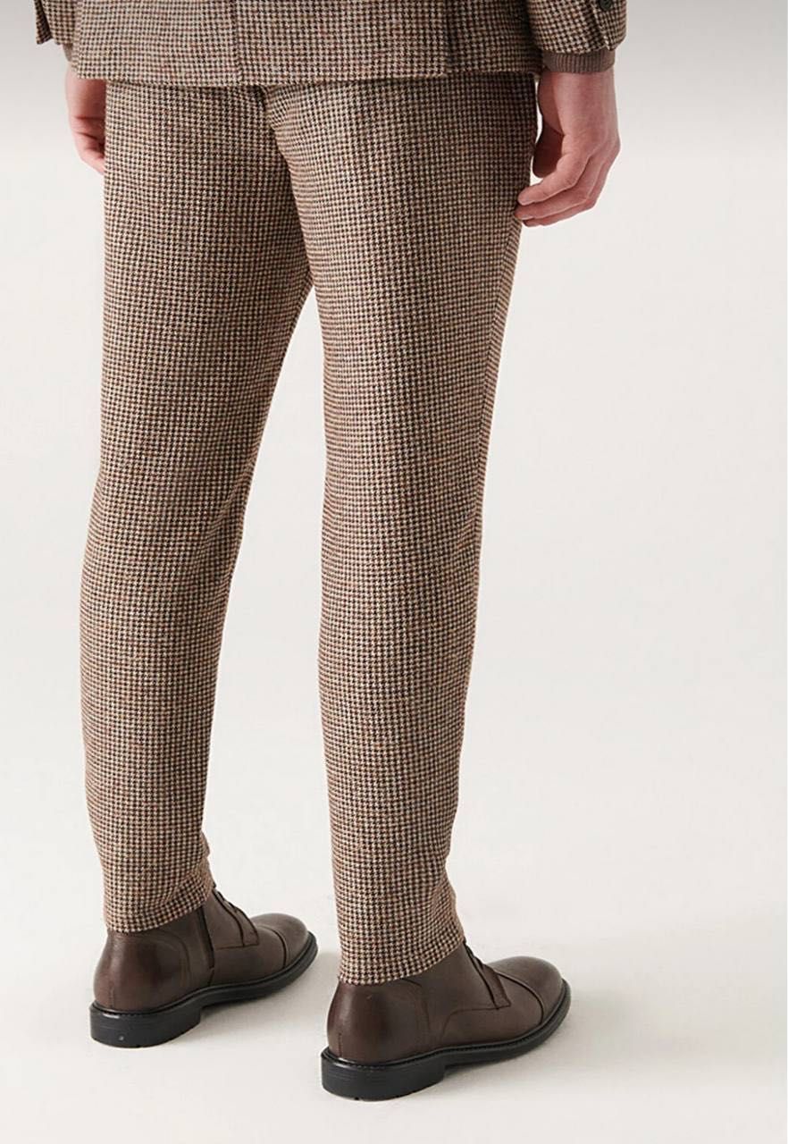 AVVA Мужские коричневые шерстяные плиссированные брюки