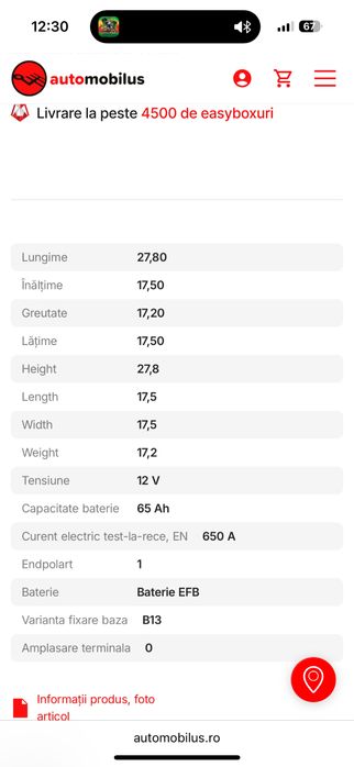 Baterie auto Exide 65ah noua