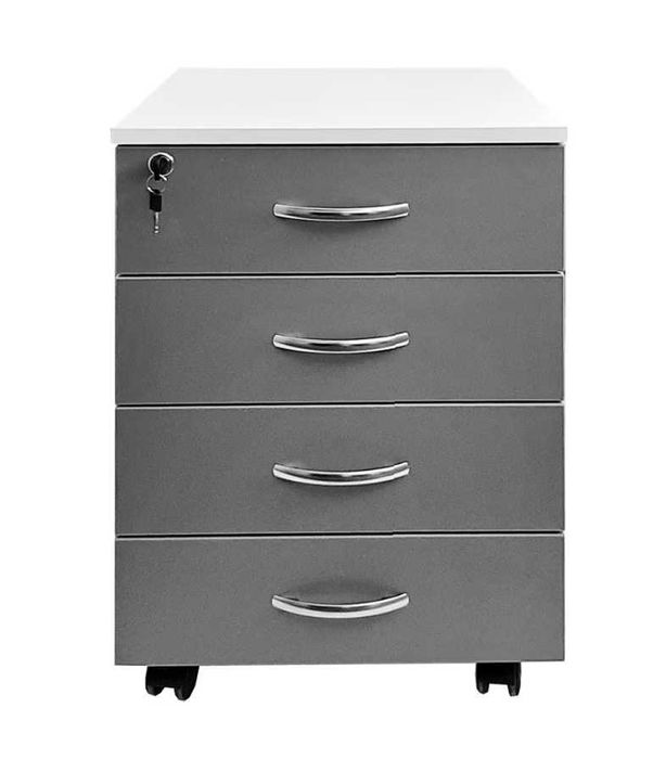 Rollbox 4 sertare, inchidere centralizata, alb/gri, 47x51x65 cm