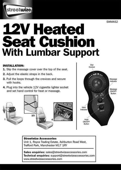 Perna suport lombar cu incalzire si masaj, 12V 9W