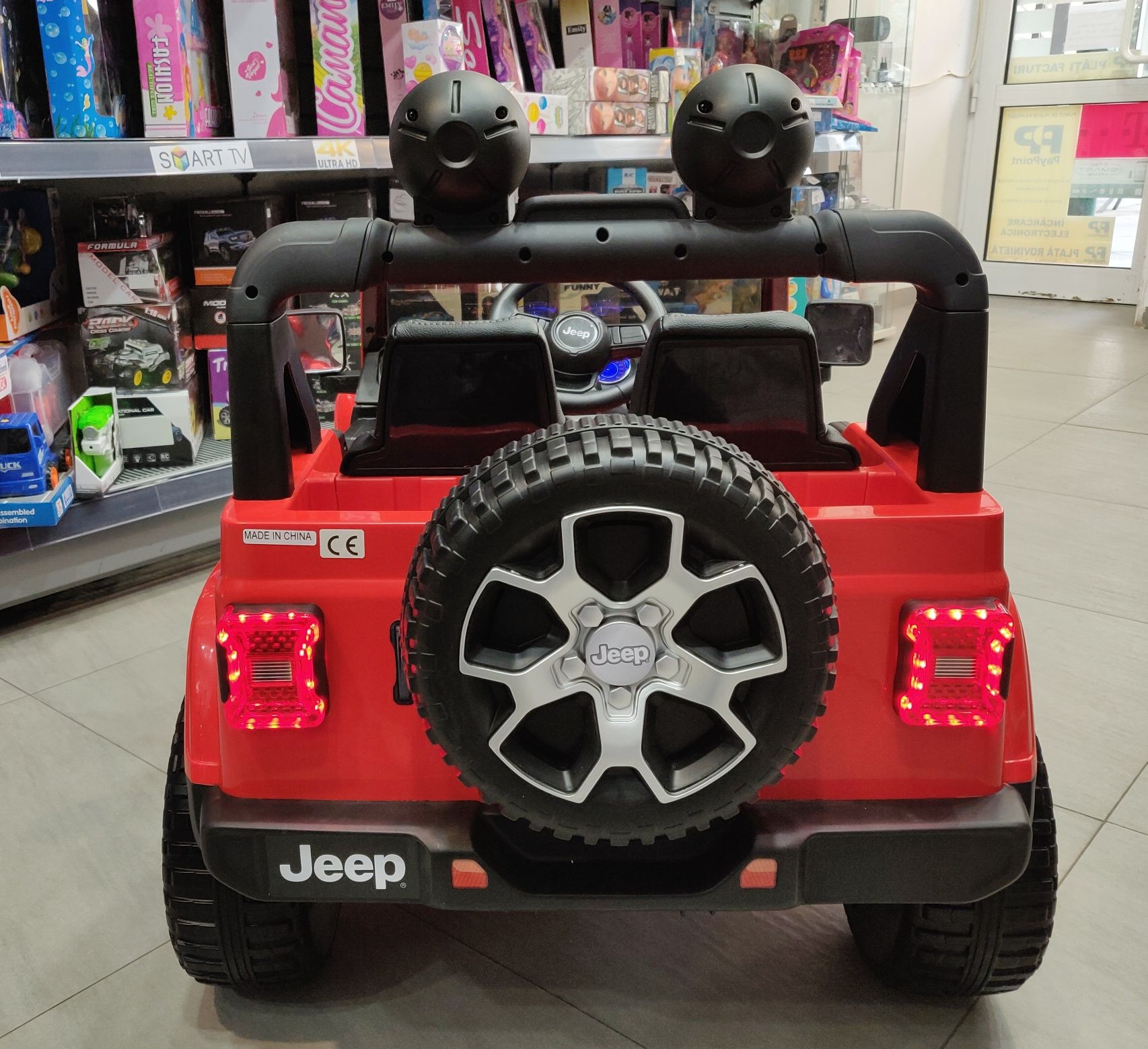 Masinuta Electrica JEEP 4X4, 2 locuri, Scaune Tapitate, Roti Spuma Eva