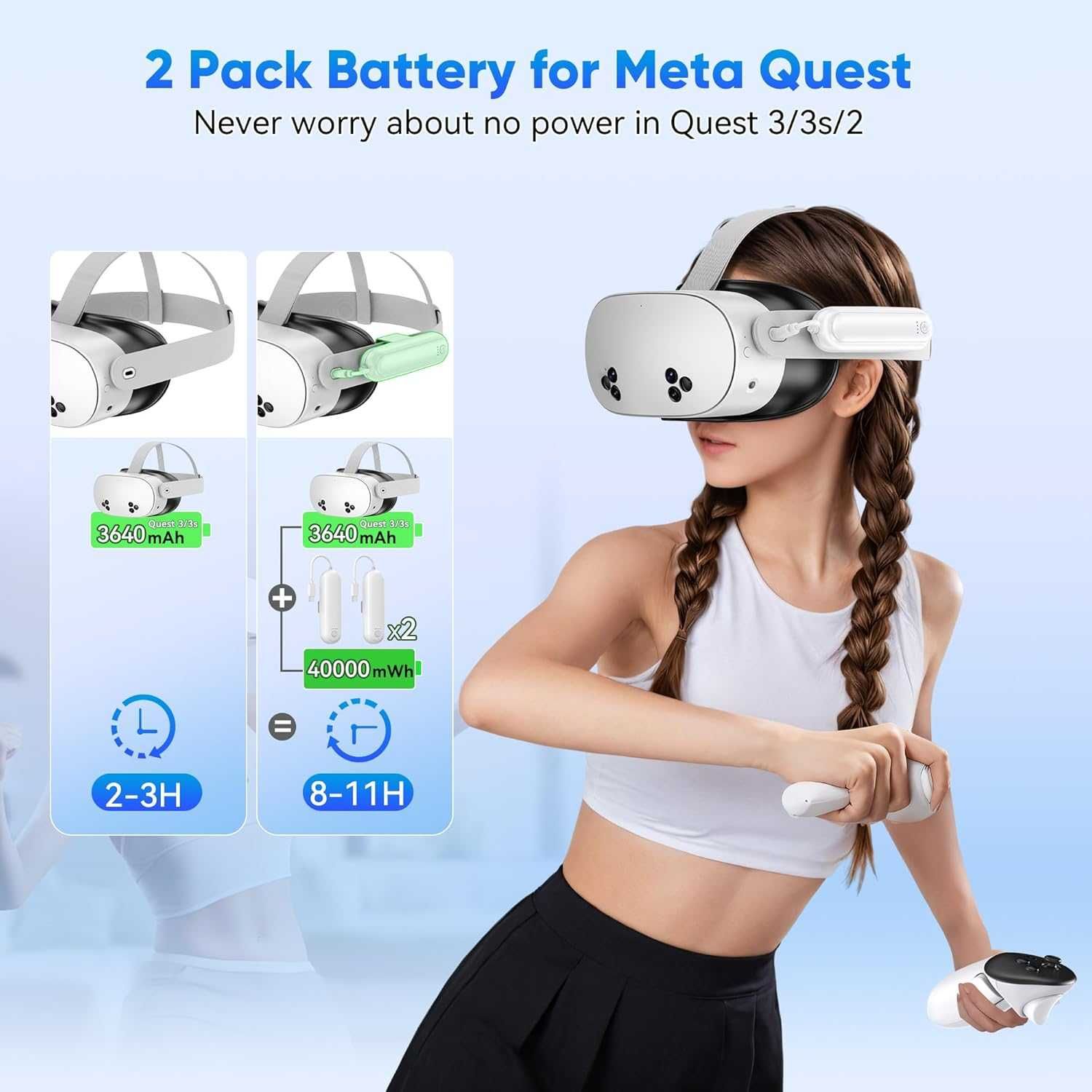 YUANHOT 2 броя батерии за Meta Quest 3S/3/2, 20000mWh 18W