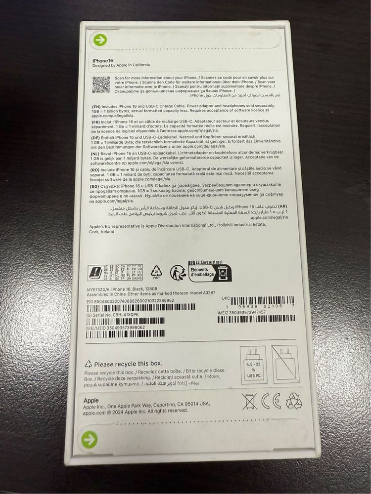 Apple Iphone 16 128 GB Black