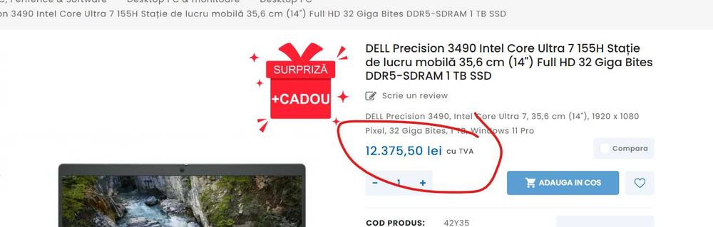 Laptop Dell Precision 3490 Ultra 7 32GB Ram 1TB 4G Nou 2 Ani Factura