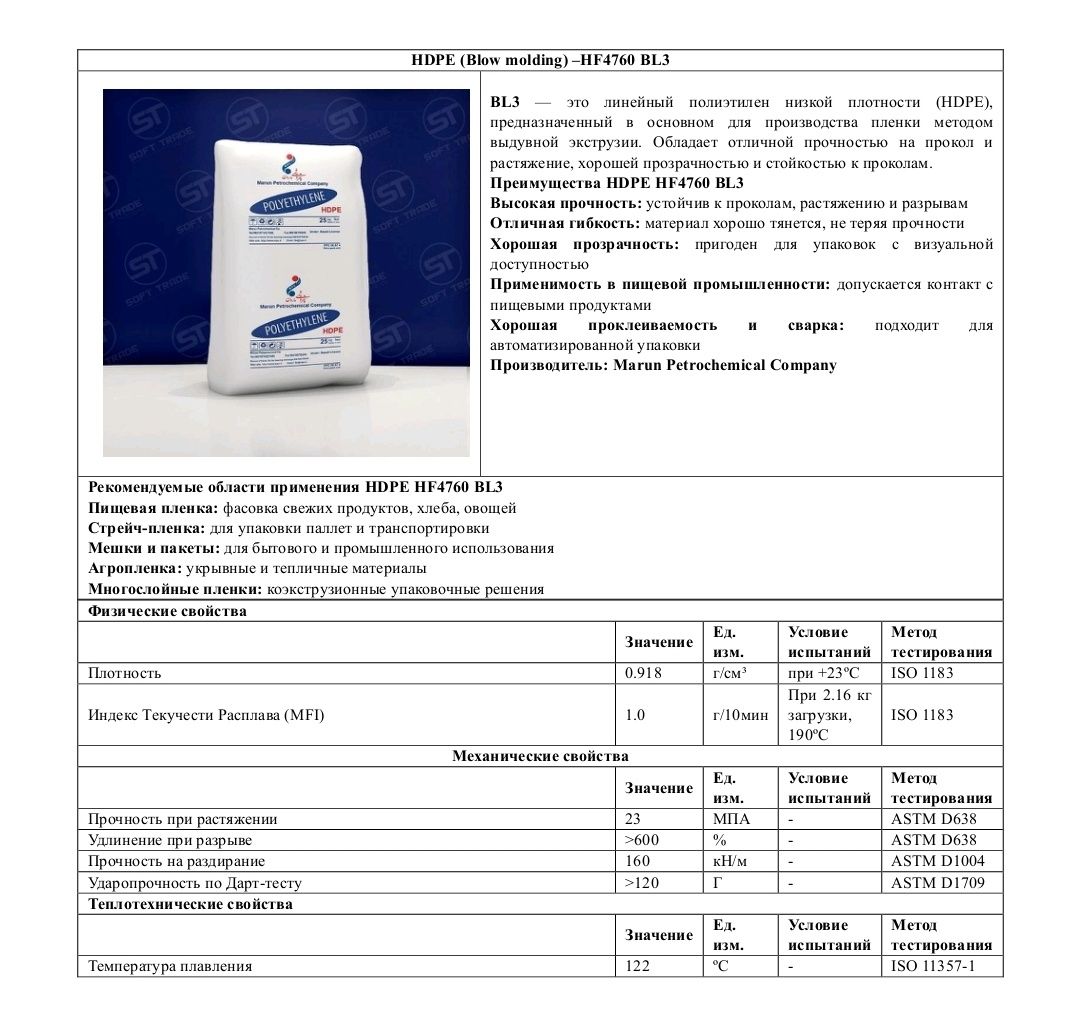 Гранула Эрон HDPE (Blow molding) HF4760 (BL3) + HDPE (Blow molding) HF